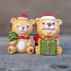 Karácsonyi dísz - Maci Ajándékkal, Fenyővel 2 db-os