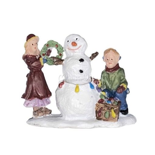 Téli falu - Gyerekek Hóemberrel Figura