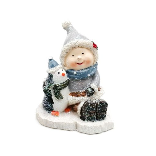 Karácsonyi dísz - Gyerek Pingvinnel Figura