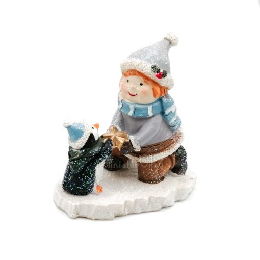 Karácsonyi dísz - Gyerek Pingvinnel Figura