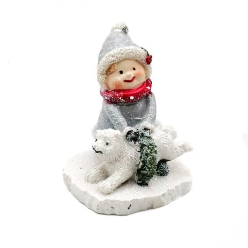 Karácsonyi dísz - Gyerek Jegesmedvével Figura