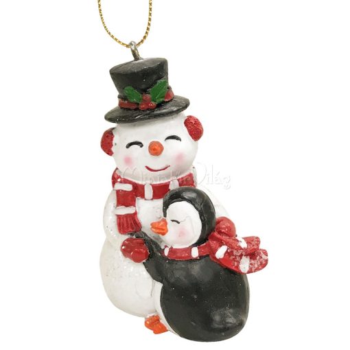 Karácsonyi dísz - Hóember Pingvinnel Figura