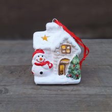 Karácsonyi Dísz - Házikó Hóemberrel Ledes