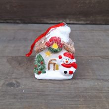 Karácsonyi Dísz - Házikó Hóemberrel Ledes