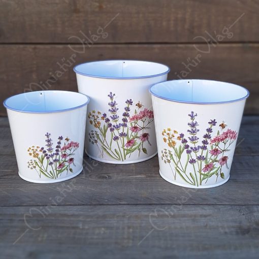 Fém, Bádog Kaspó 3 db-os - Virágok