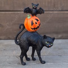 Halloween Fekete Macska Denevérrel Figura